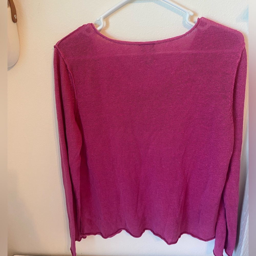 Eileen Fisher Sz L Hot Pink Round Neck 100% Linen Knit Sweater Top - Picture 2 of 9